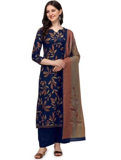 navy viscose unstitched suit - 18372675 - Very Small Image - 1