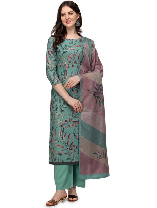 turquoise viscose unstitched suit - 18372676 - Very Small Image - 1