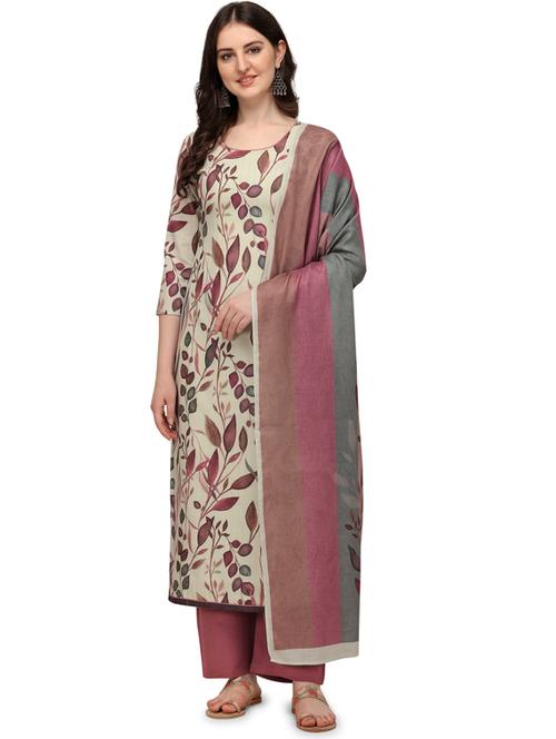 cream viscose unstitched suit - 18372678 - Very Small Image - 1