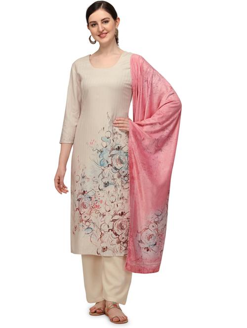cream viscose unstitched suit - 18372684 - Very Small Image - 1
