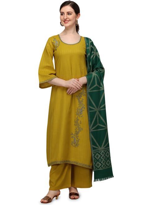 yellow viscose unstitched suit - 18372698 - Very Small Image - 1