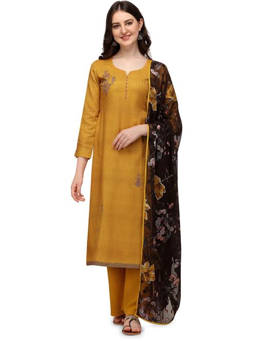yellow viscose unstitched suit - 18372715 - Very Small Image - 1