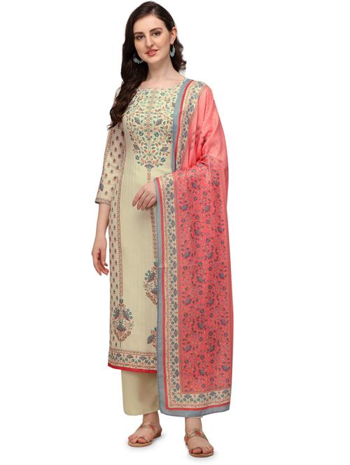 cream viscose unstitched suit - 18372727 - Very Small Image - 1