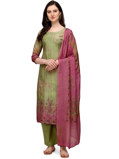 green silk unstitched suit - 18372734 - Very Small Image - 1