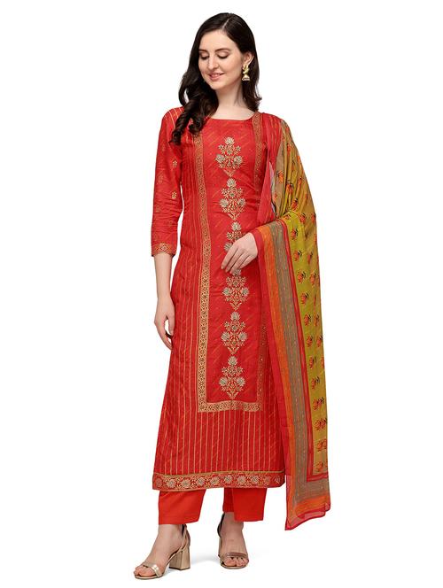 red silk unstitched suit - 18372741 - Very Small Image - 1