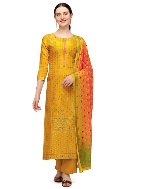 yellow silk unstitched suit - 18372742 - Very Small Image - 1
