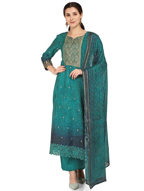 green silk unstitched suit - 18372755 - Very Small Image - 1