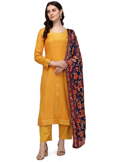 yellow viscose unstitched suit - 18372757 - Very Small Image - 1