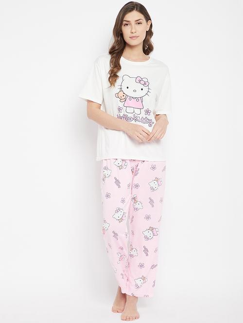 round neck graphic nightwear pajama & shorts set - 18372822 - Very Small Image - 1