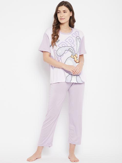 round neck graphic nightwear pajama & shorts set - 18372825 - Very Small Image - 1