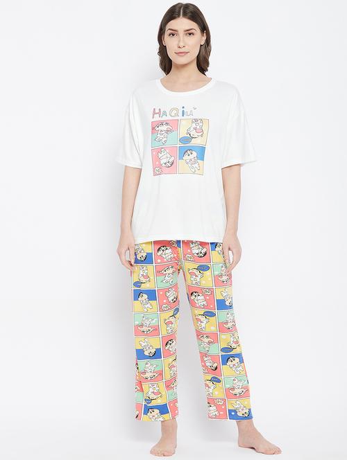 round neck graphic nightwear combo set - 18372828 - Very Small Image - 1