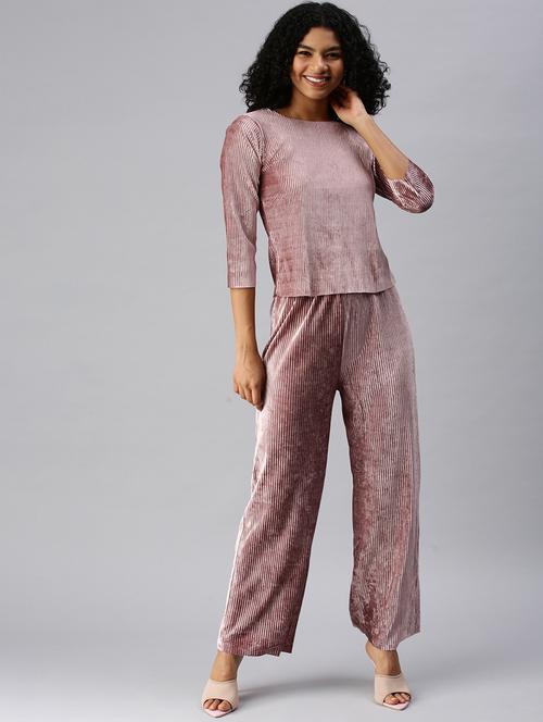 round neck solid top with palazzo set - 18372833 - Very Small Image - 1