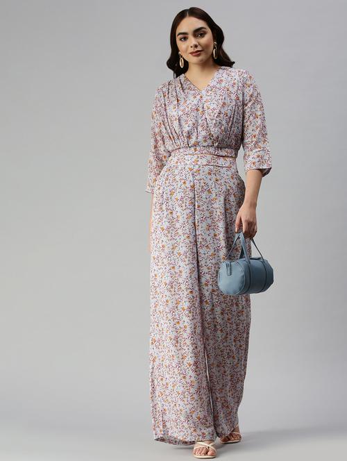 v-neck floral top with palazzo set - 18372839 - Very Small Image - 1