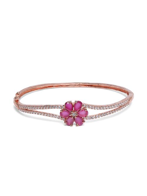 rose gold-plated american diamond and ruby studded floral patterned bracelet - 18372859 - Very Small Image - 1
