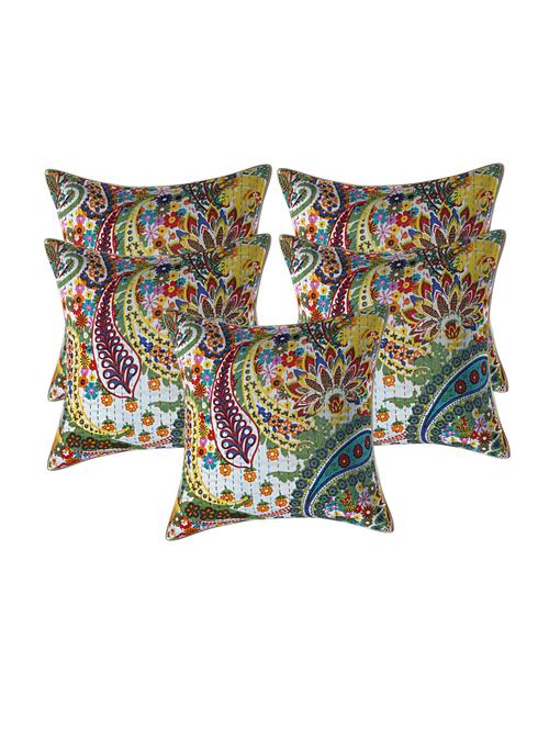texstylehome assorted pure cotton kantha work set of 5 jaipuri cushion covers - 18373213 - Very Small Image - 1