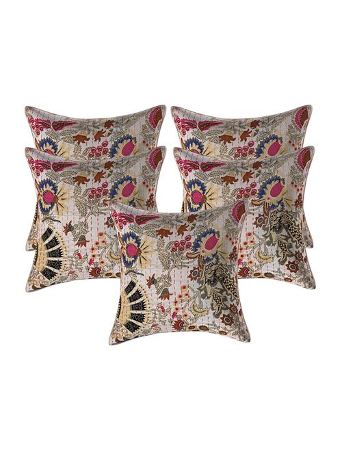 texstylehome assorted pure cotton kantha work set of 5 jaipuri cushion covers - 18373219 - Very Small Image - 1