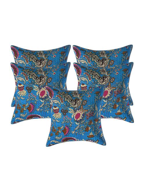 texstylehome assorted pure cotton kantha work set of 5 jaipuri cushion covers - 18373220 - Very Small Image - 1