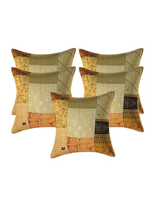 texstylehome assorted pure cotton kantha work set of 5 jaipuri cushion covers - 18373225 - Very Small Image - 1