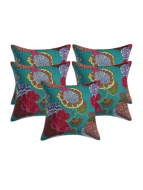 texstylehome assorted pure cotton kantha work set of 5 jaipuri cushion covers - 18373245 - Very Small Image - 1