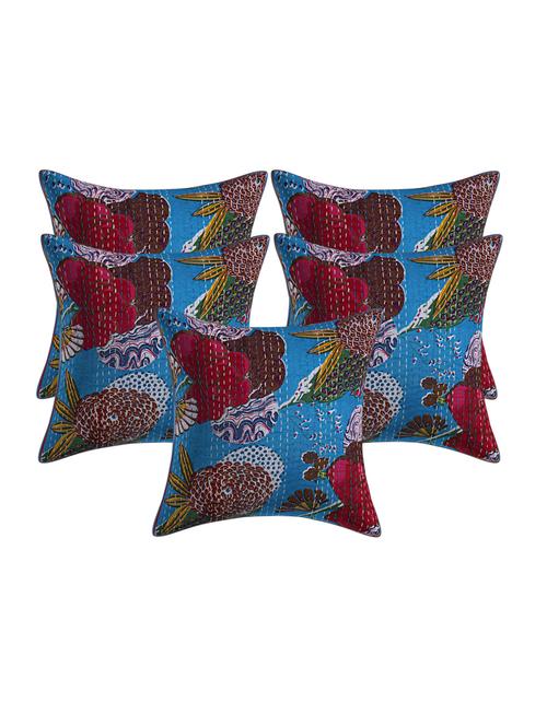 texstylehome assorted pure cotton kantha work set of 5 jaipuri cushion covers - 18373247 - Very Small Image - 1