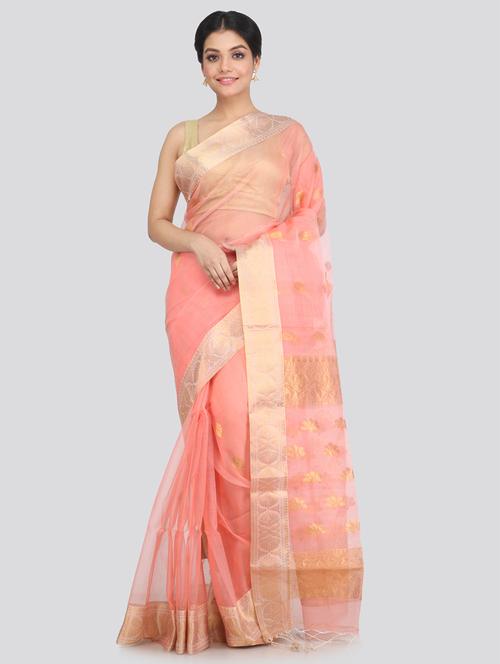peach silk handloom saree with blouse - 18373409 - Very Small Image - 1