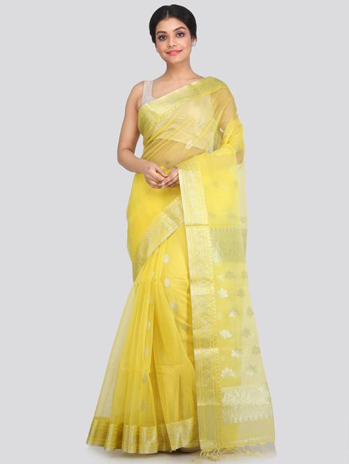 yellow silk handloom saree - 18373420 - Very Small Image - 1
