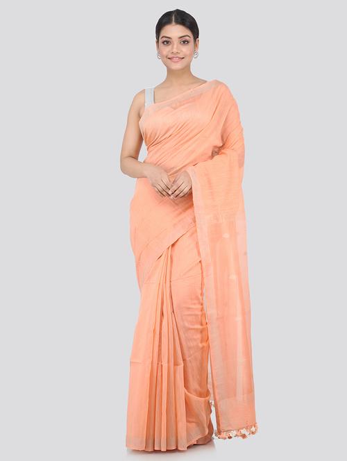peach cotton handloom saree with blouse - 18373460 - Very Small Image - 1