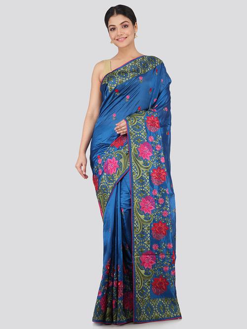 multi colored silk embroidered saree with blouse - 18373491 - Very Small Image - 1