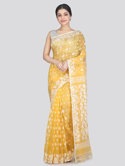 yellow cotton jamdani saree - 18373548 - Very Small Image - 1