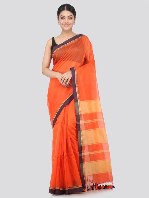orange silk blend handloom saree - 18373568 - Very Small Image - 1