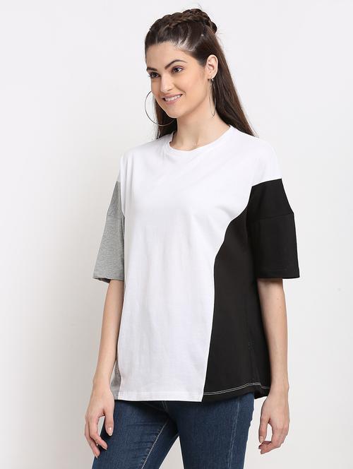 round neck color block tee - 18375451 - Very Small Image - 1