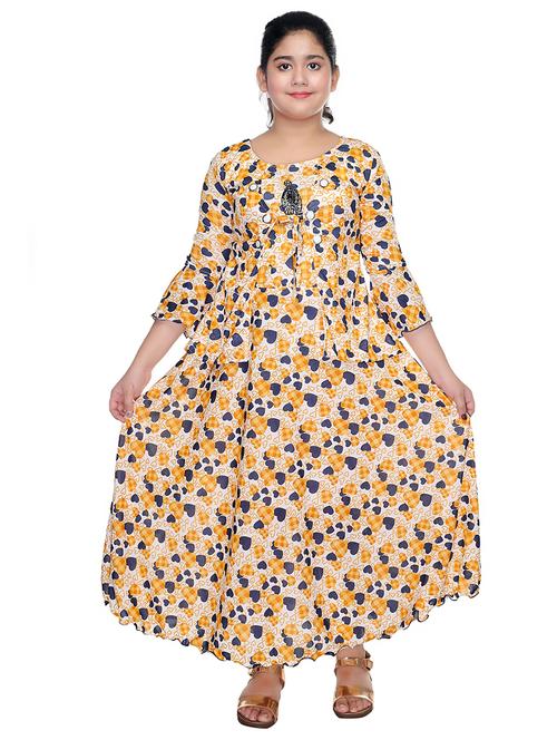 yellow printed party gown - 18375673 - Very Small Image - 1