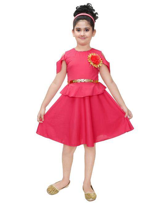girls round neck cold shoulder frock - 18375726 - Very Small Image - 1