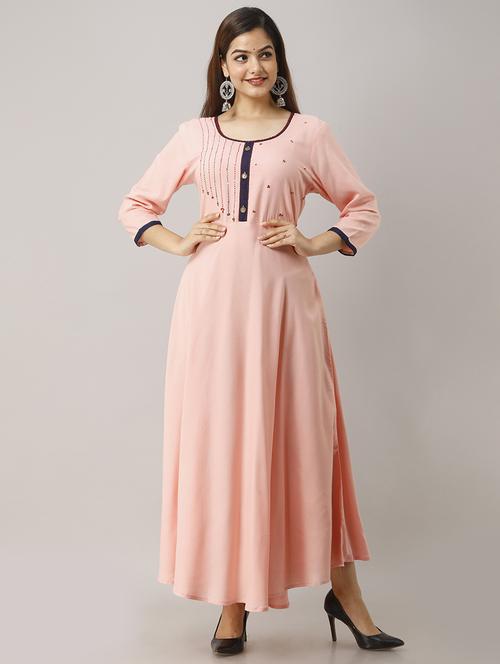 orange solid a-line kurta - 18375987 - Very Small Image - 1