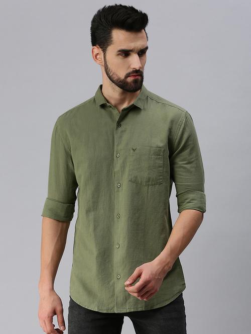 olive-green solid casual shirt - 18376003 - Very Small Image - 1