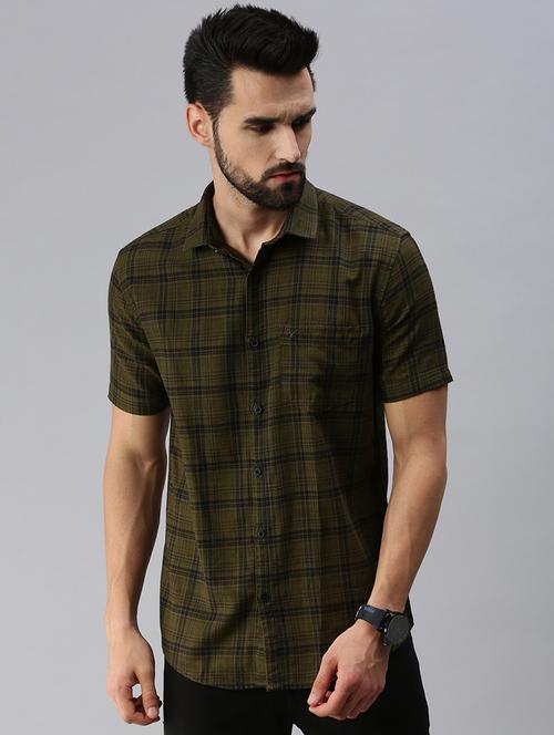 olive-green checkered casual shirt - 18376009 - Very Small Image - 1