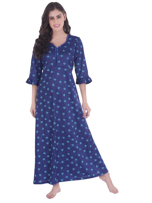 v-neck printed nighty - 18376082 - Very Small Image - 1