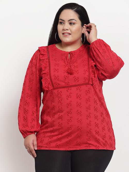 tie up neck schiffli plus top - 18376466 - Very Small Image - 1