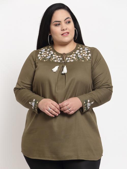 tie up neck embroidered plus top - 18376467 - Very Small Image - 1