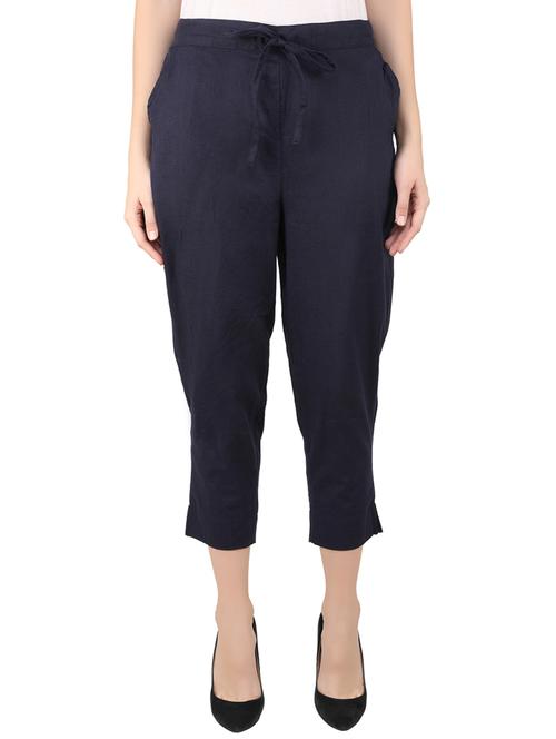 drawstring waist solid crop trouser - 18376520 - Very Small Image - 1