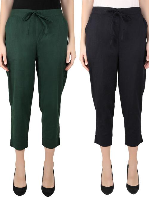 pack of 2 drawstring waist solid crop trouser - 18376537 - Very Small Image - 1
