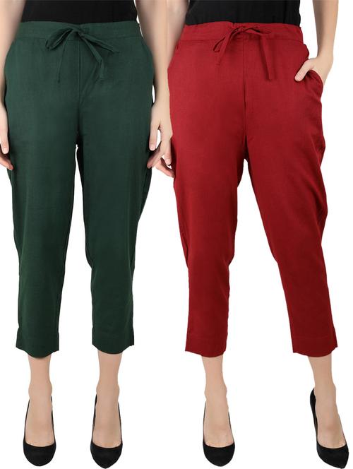 pack of 2 drawstring waist solid crop trouser - 18376538 - Very Small Image - 1