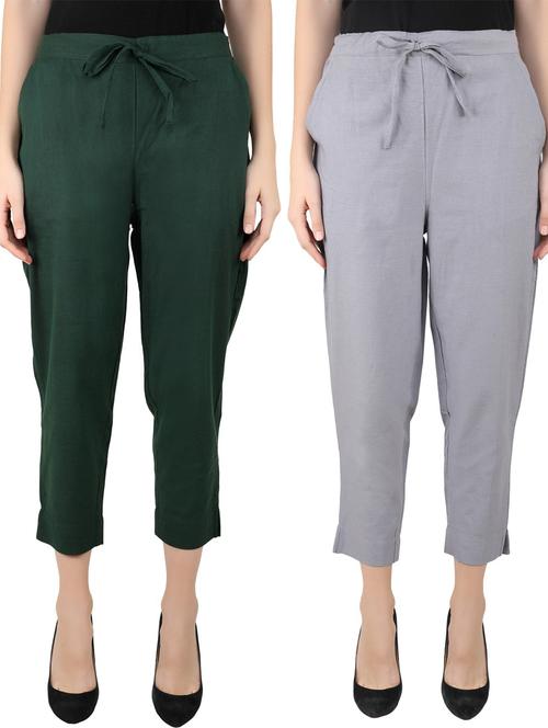pack of 2 drawstring waist solid crop trouser - 18376539 - Very Small Image - 1