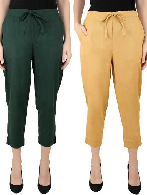 pack of 2 drawstring waist solid crop trouser - 18376543 - Very Small Image - 1