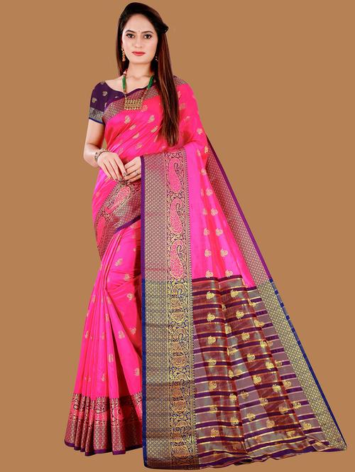 pink woven saree with blouse - 18376659 - Very Small Image - 1