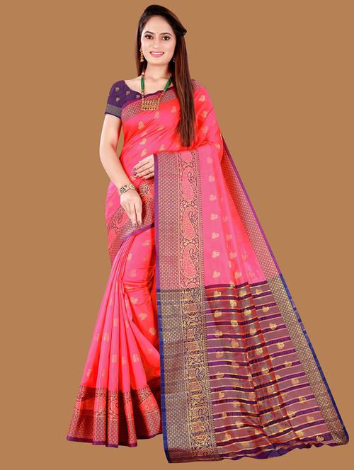 pink woven saree with blouse - 18376663 - Very Small Image - 1