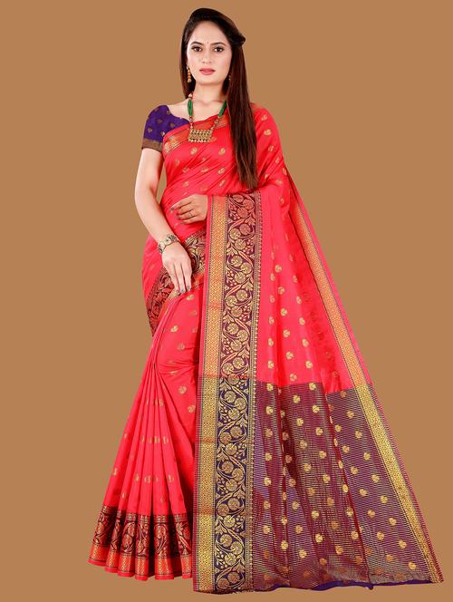 red woven saree with blouse - 18376666 - Very Small Image - 1