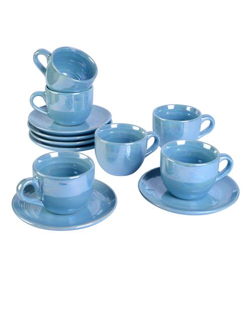 unravel india ceramic tableware serving studio glazed cup & saucer(blue,set of 6) - 18376727 - Very Small Image - 1