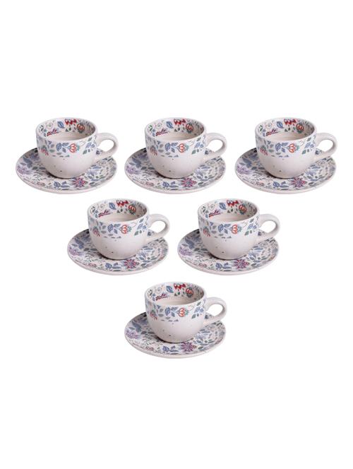 unravel india floral print stoneware painting tea cup and saucer set (multicolor, set of 6) - 18376748 - Very Small Image - 1