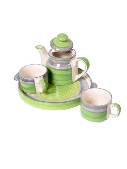 unravel india handmade elegant horizontal pattern tea tray set (4pc) - 18376759 - Very Small Image - 1